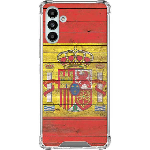 Spain Flag Dark Wood Galaxy A13 5G Clear Case